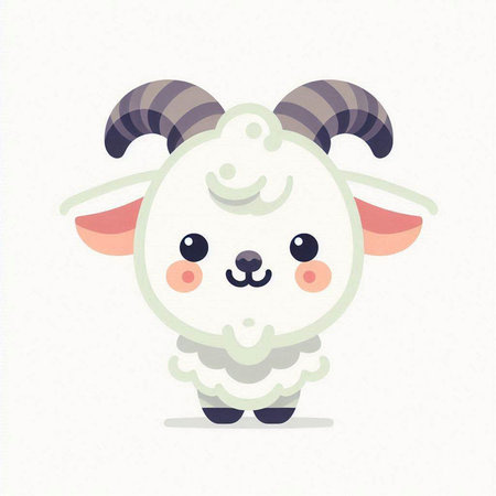 Cute cartoon sheep on white background. Vector illustration in flat style.のイラスト素材