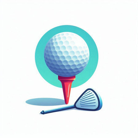 Golf ball and golf club on a tee. Vector illustration.のイラスト素材