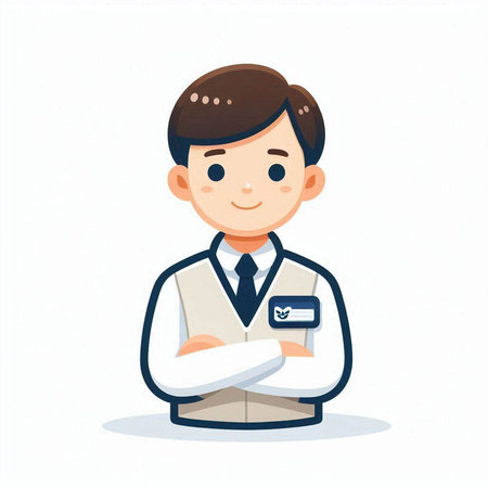 Courier in uniform holding credit card and smiling. Vector illustration.のイラスト素材