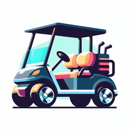 Golf cart isolated on white background. Vector illustration in cartoon style.のイラスト素材