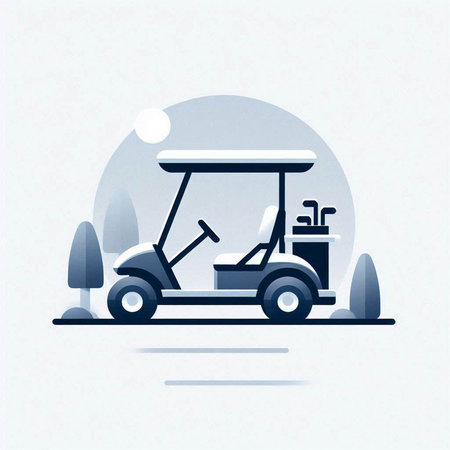 Golf cart in the park. Vector illustration in flat style.のイラスト素材