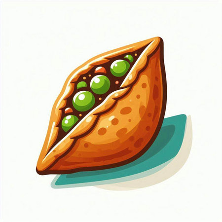 Illustration of a pie with green peas on a white background.のイラスト素材