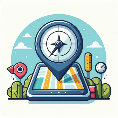 Navigation icon in flat design style. Vector illustration. Map pointer.のイラスト素材