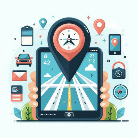 Navigation on the map. Flat design modern vector illustration concept.のイラスト素材