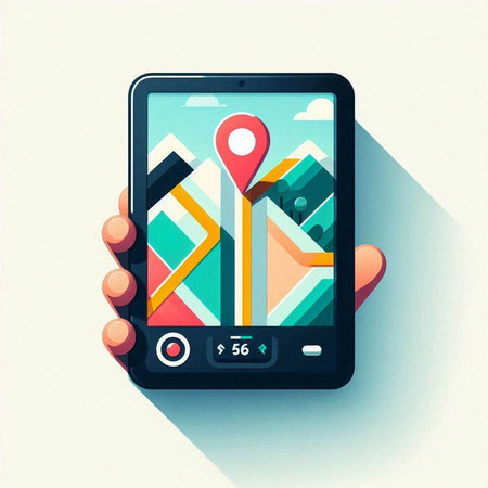 GPS navigation on mobile phone. Vector illustration in flat style.のイラスト素材