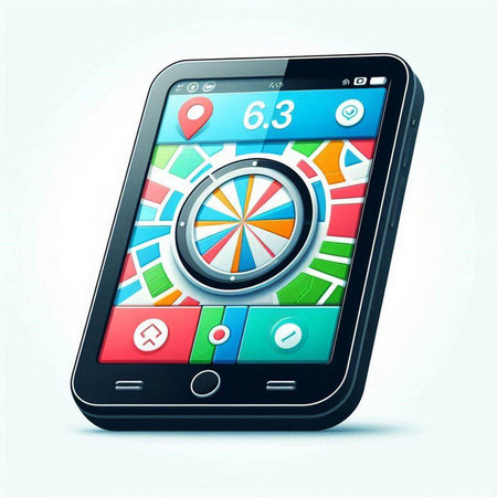 Smartphone with gps navigation app on screen. Vector illustration.のイラスト素材