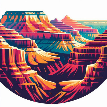 Colorful illustration of the Grand Canyon in Arizona, United States.のイラスト素材