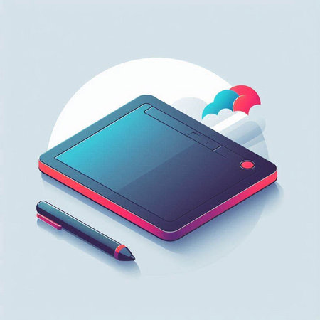 Tablet PC and Pencil on Blue Background. Vector Illustrationのイラスト素材