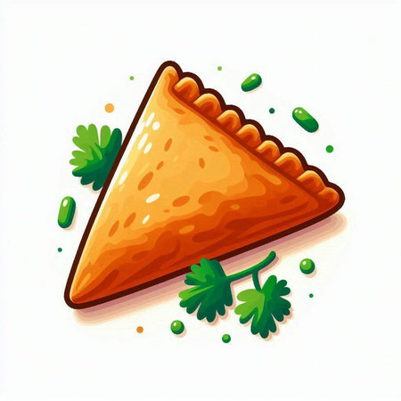 Illustration of a slice of nachos with parsley on a white backgroundのイラスト素材
