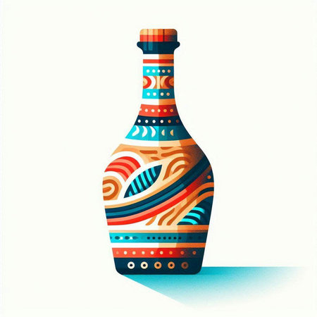 Vector illustration of a bottle of wine with abstract pattern on a white backgroundのイラスト素材