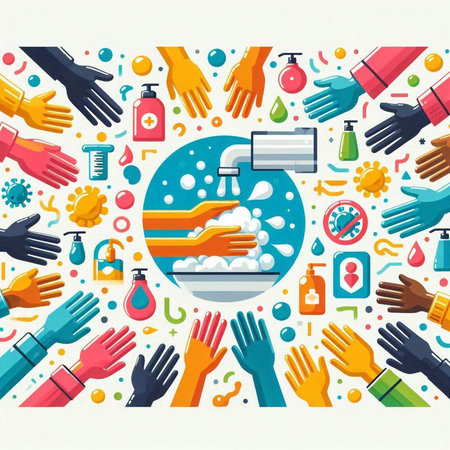 Cleaning and disinfection concept. Set of flat icons. Vector illustrationのイラスト素材
