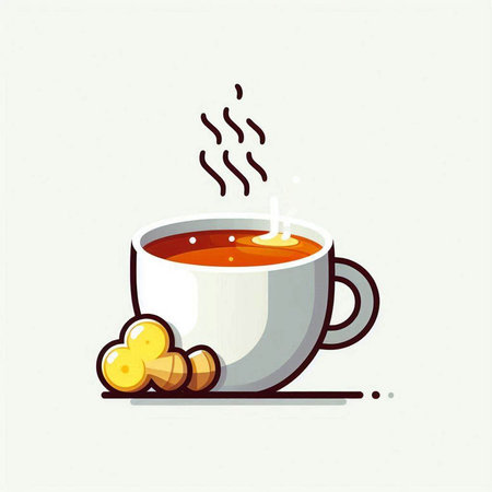 Cup of hot tea with cookies. Vector illustration in flat style.のイラスト素材
