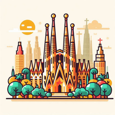 Church of the Sacred Heart of Jesus. Vector illustration in flat styleのイラスト素材