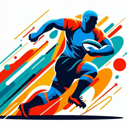 Rugby player with ball, abstract vector background. Sport illustrationのイラスト素材