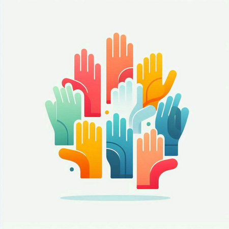 Multicolored hands. Vector illustration. The concept of teamwork.のイラスト素材