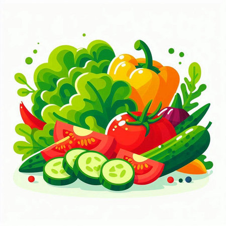 Fresh vegetables vector illustration. Vegetarian, healthy food concept. Flat style.のイラスト素材