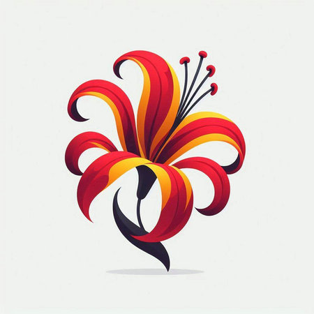Red and yellow lily flower on white background. Vector illustration.のイラスト素材