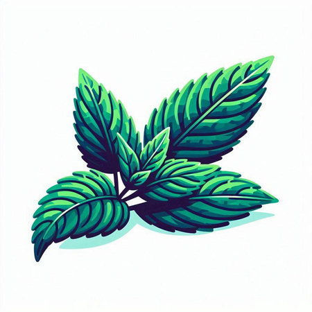 Mint leaves isolated on white background. Hand drawn illustration of mint leaves.のイラスト素材