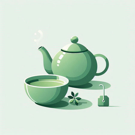 tea time vector illustration with teapot and teacupのイラスト素材