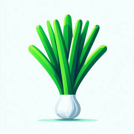 Vector illustration of a green onion in a white vase on a light backgroundのイラスト素材