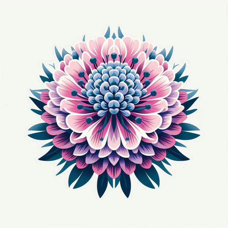 Hand drawn vector illustration of pink and blue chrysanthemum flowers.のイラスト素材