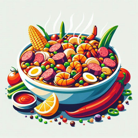 Illustration of a bowl of vegetable salad with corn, carrot, tomato and pepperのイラスト素材