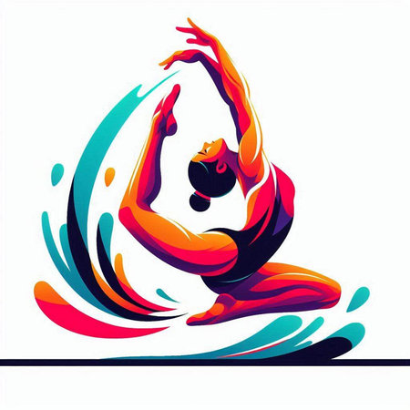 Vector illustration of a girl in yoga pose. Abstract colorful background.のイラスト素材