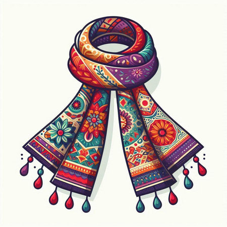 Colorful scarf with oriental ornaments. Vector illustration.のイラスト素材