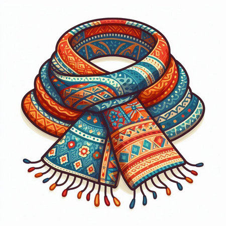 Colorful hand drawn scarf isolated on white background. Vector illustration.のイラスト素材