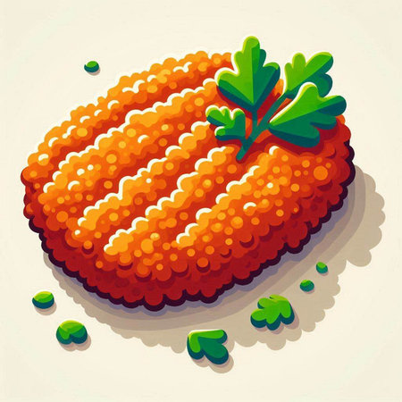 Illustration of a fish cake with parsley on a light backgroundのイラスト素材