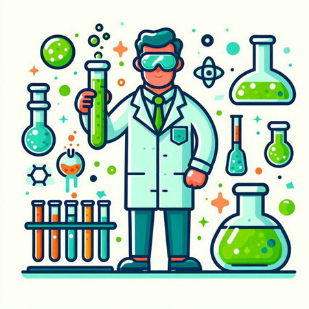 Scientist working in laboratory. Biotechnology and chemistry. Vector illustrationのイラスト素材