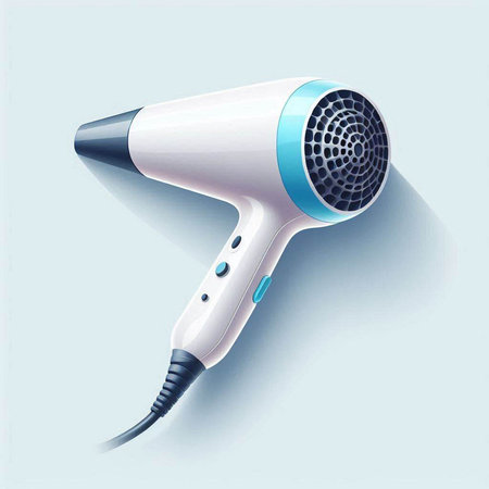 Hair dryer on a blue background. Realistic vector illustration.のイラスト素材