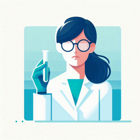 Vector illustration of a female scientist in a laboratory with a test tubeのイラスト素材