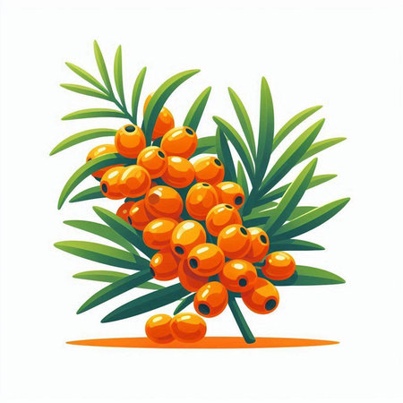 Sea buckthorn berries isolated on white background. Vector illustration.のイラスト素材