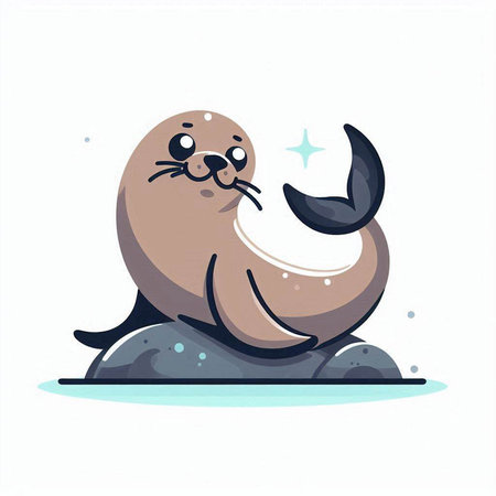 Cute seal cartoon vector illustration. Cute sea animal character.のイラスト素材