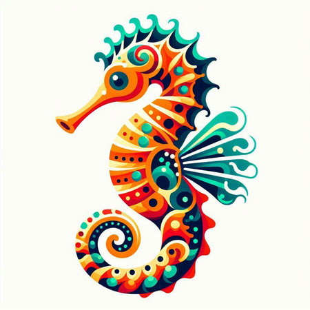 Hippocampus. Colorful sea horse. Vector illustration.のイラスト素材