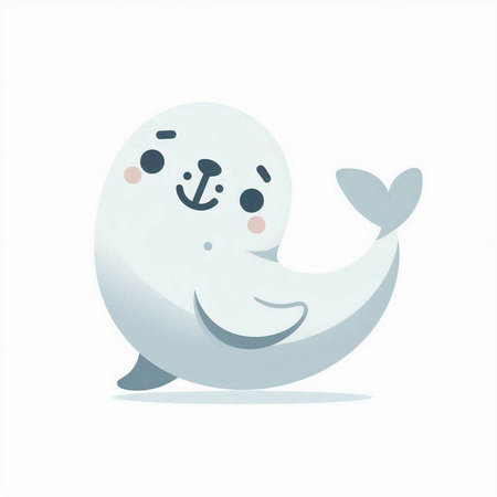 Cute cartoon white seal on a white background. Vector illustration.のイラスト素材