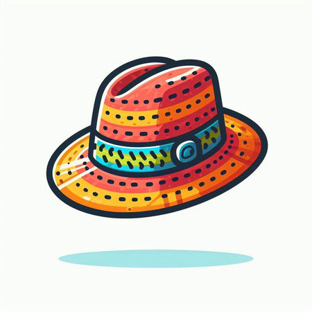 Hand drawn vector illustration of a summer hat isolated on white background.のイラスト素材