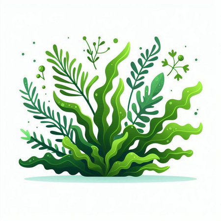 Green seaweed isolated on white background. Underwater plants. Vector illustration.のイラスト素材