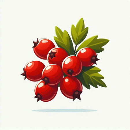 Vector illustration of a bunch of red currant berries with green leaves.のイラスト素材