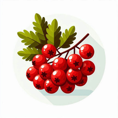 Ripe red rowan berries isolated on white background. Vector illustration.のイラスト素材