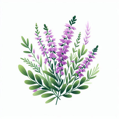 branch of lavender with leaves isolated on white background vector illustration designのイラスト素材