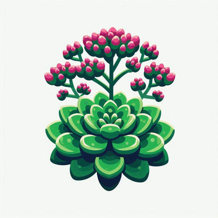 Succulent plant with pink flowers isolated on white background. Vector illustration.のイラスト素材