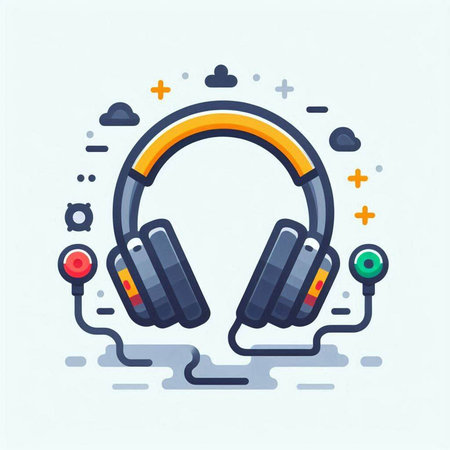 Headphones with microphone and headphones. Vector illustration in thin line style.のイラスト素材