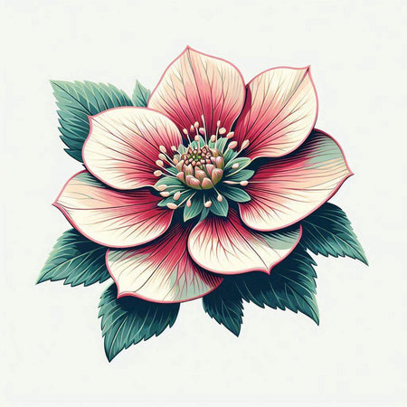 Vector illustration of a red and white poinsettia flower.のイラスト素材