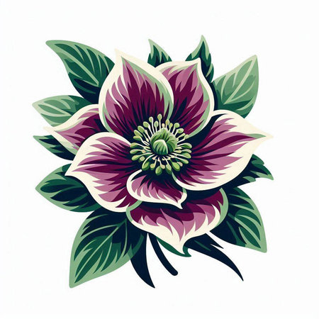 Hand drawn vector illustration of a hellebore, isolated on white background.のイラスト素材