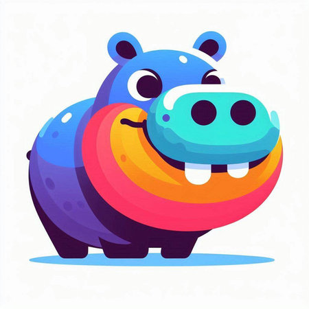 Cartoon hippo vector illustration. Colorful funny hippo character.のイラスト素材