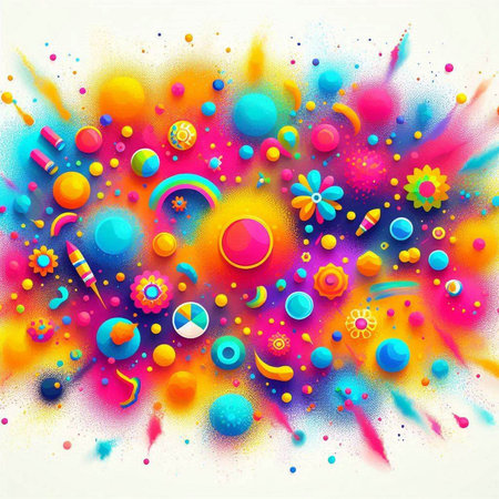 abstract colorful background with circles, stars and other elements, vector illustrationのイラスト素材