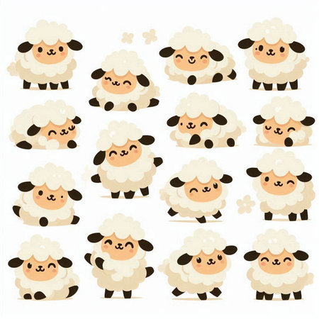 Sheep vector set. Cute cartoon sheep character for your designのイラスト素材
