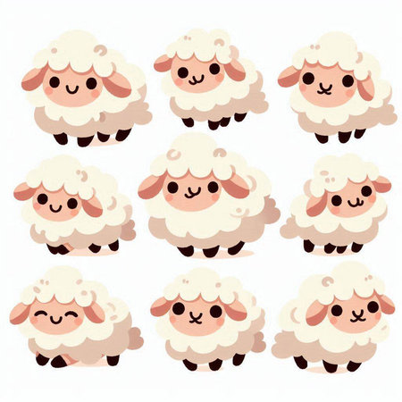 Set of cute sheeps isolated on white background. Vector illustration.のイラスト素材